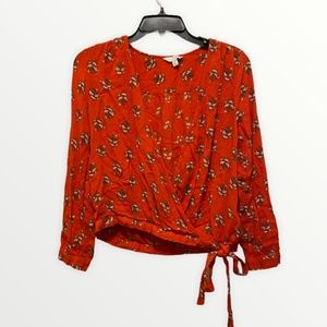 Red Lucky Brand Red Wrap Top Long Sleeve